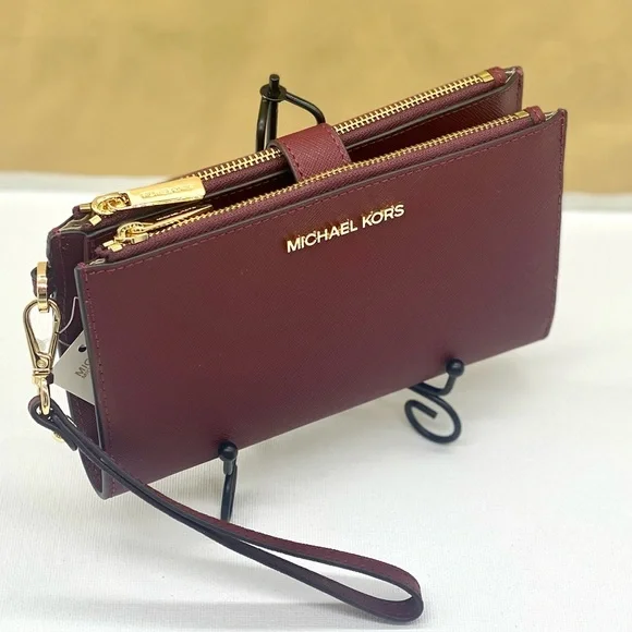 Michael Kors DoubleZip Wallet Wristlet Phone Case Dark Cherry - Picture 5 of 10